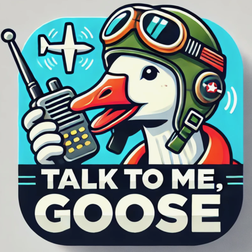 A Goose in a flight cap talking into a radio